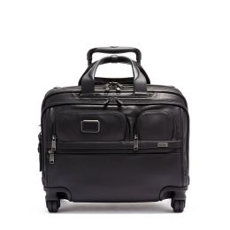 Alpha DELUXE 4 WHEELED LAPTOP CASE BRIEF Leather by TUMI (Color: Black)